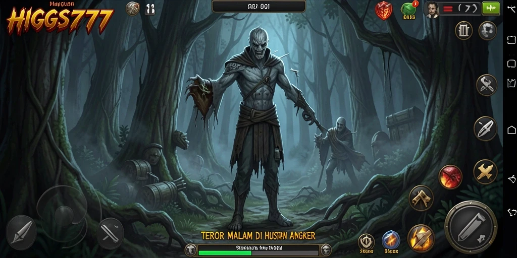 Screenshot gameplay menampilkan momen mencekam di hutan angker HIGGS777.