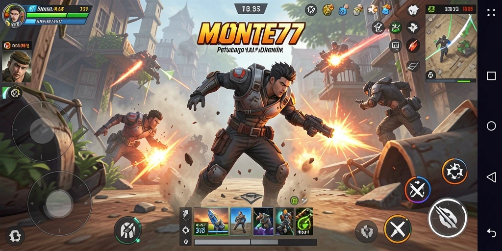Screenshot utama MONTE77 dengan gameplay aksi yang mendebarkan.