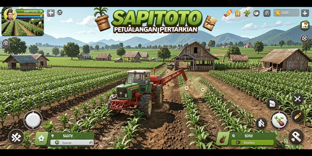 Screenshot SAPITOTO menunjukkan aktivitas seru di kebun petani.