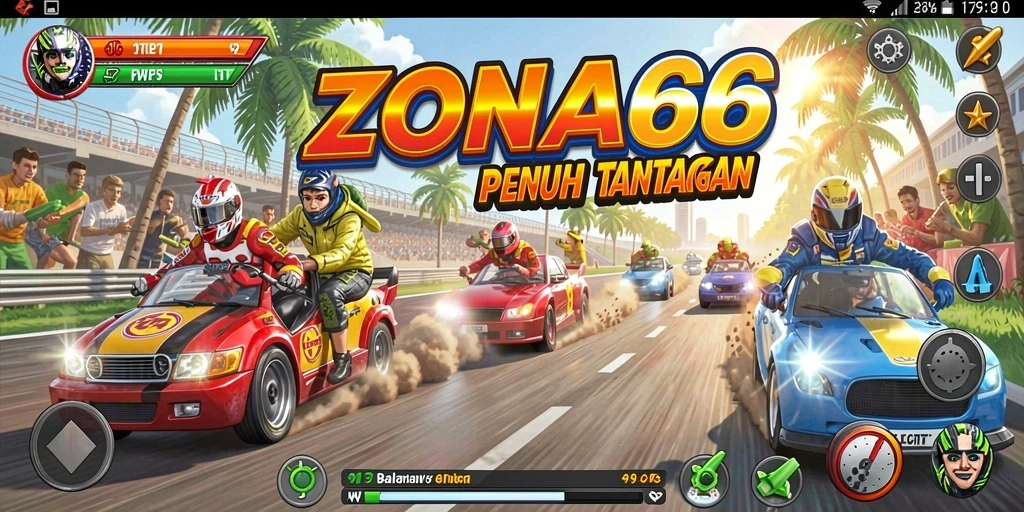 Screenshot dari gameplay ZONA66 memamerkan balapan seru di lintasan yang menantang.
