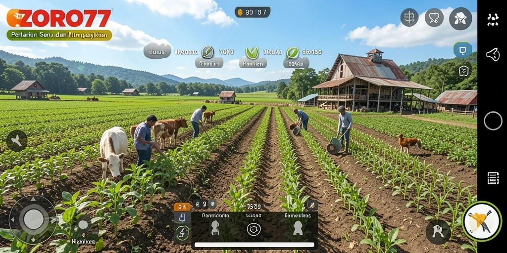 Tampilan gameplay menarik dari ZORO77 yang menunjukkan aktivitas bertani.